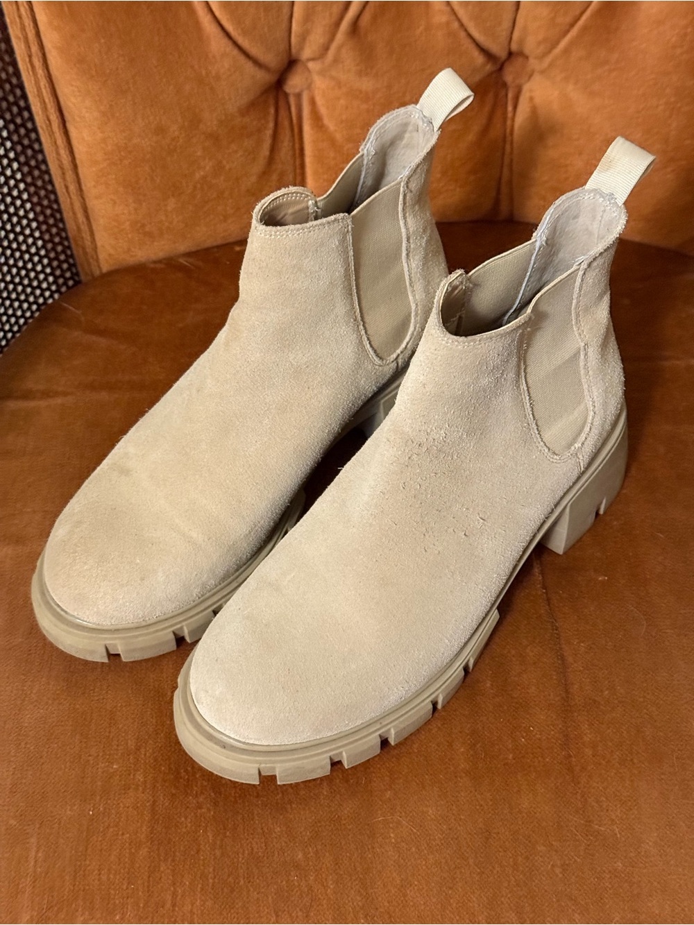 Steve Madden Taupe Suede Chelsea Lug Ankle Boots
